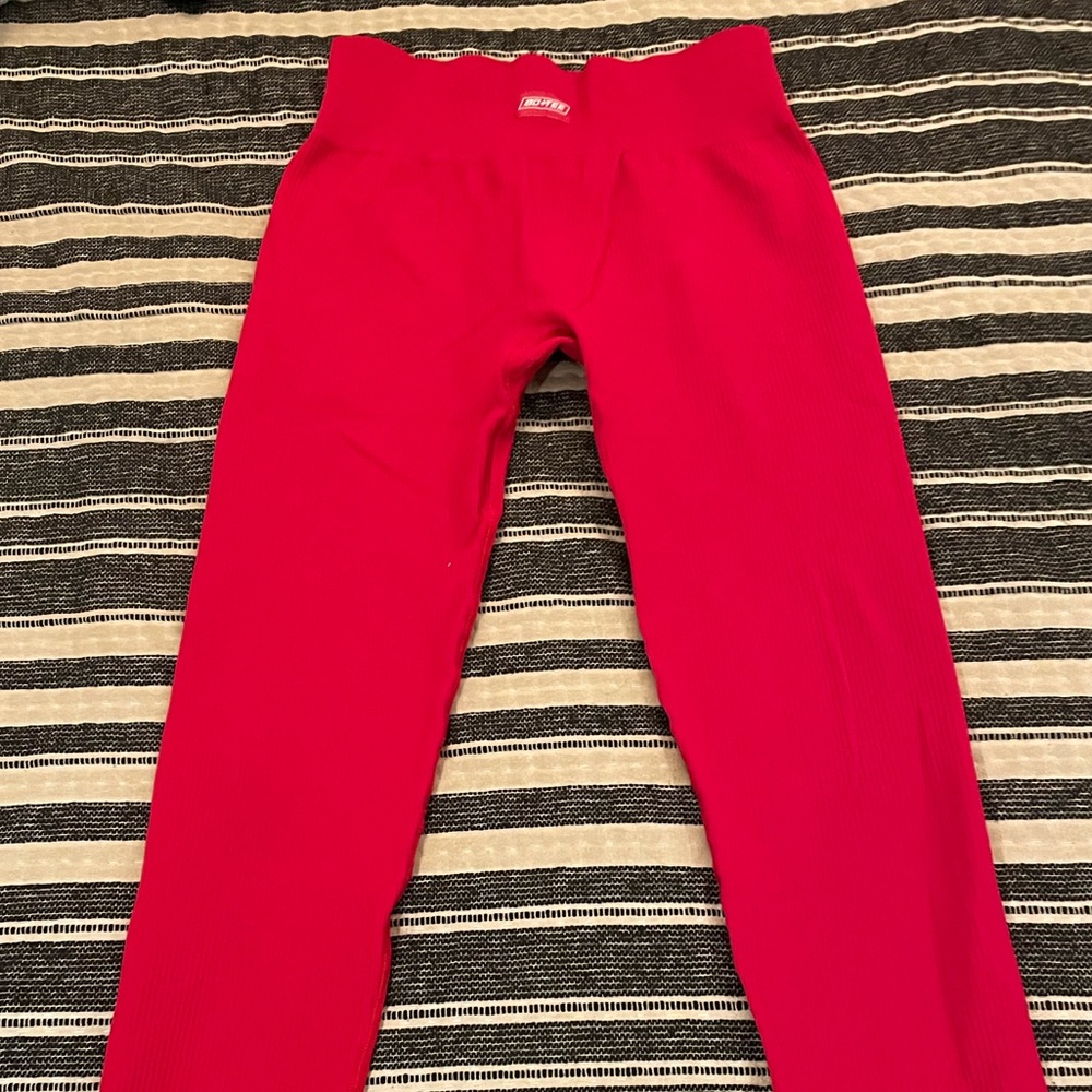 Bo + Tee Red Ribbed Leggings